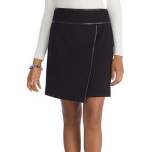 White House Black Market Black Leather Trim Wrap Skirt Size 2